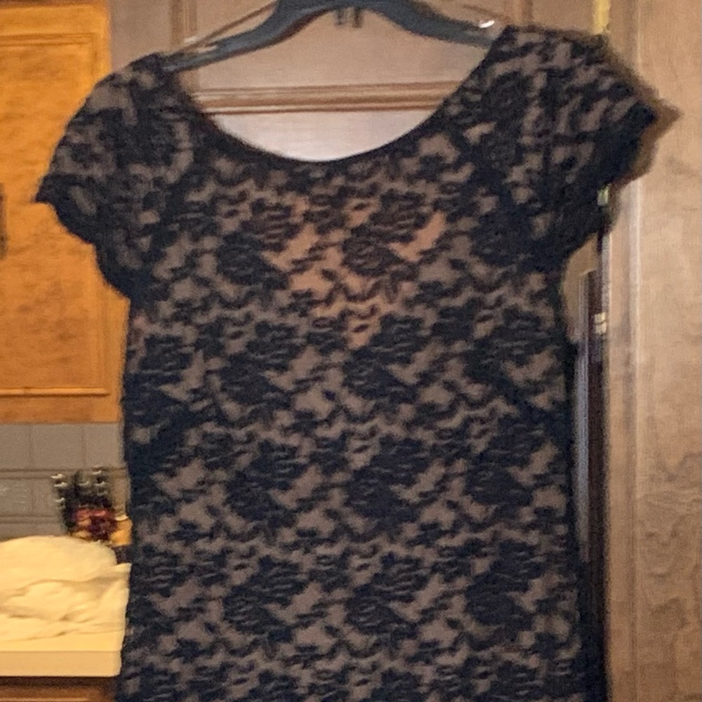 Black lace cap sleeve dress